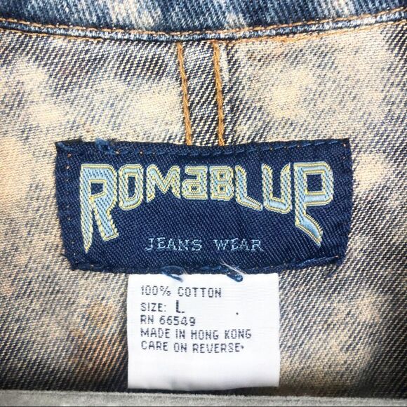 ROMABLUE Vintage Look Bleach Tie Dye Denim Jacket Blue Orange Women’s Size Large - Picture 6 of 13